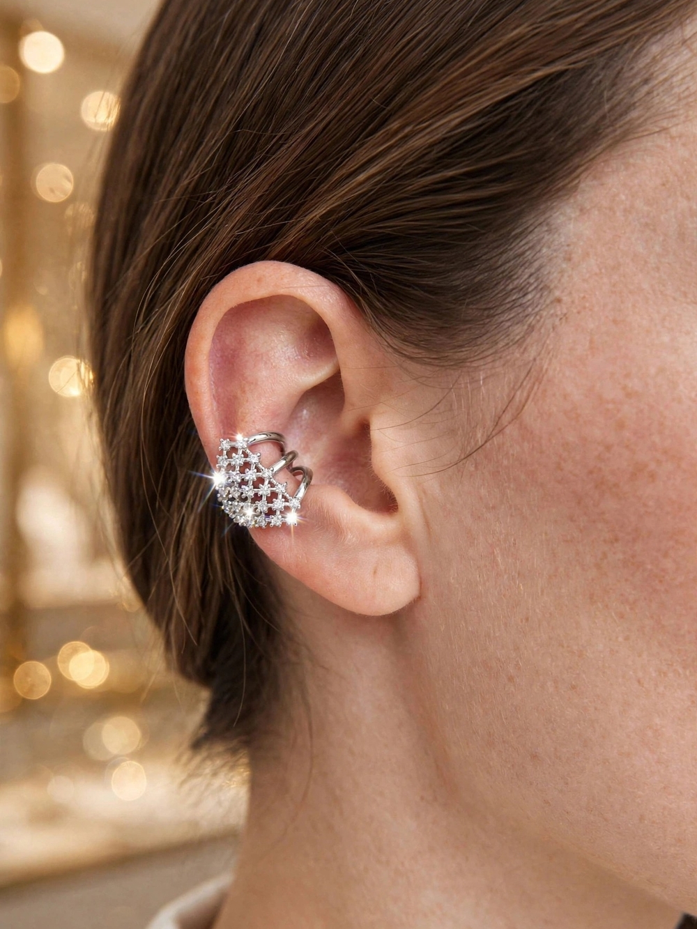 Delicate Silver Crystal Ear Cuff - Sparkling Cluster Design